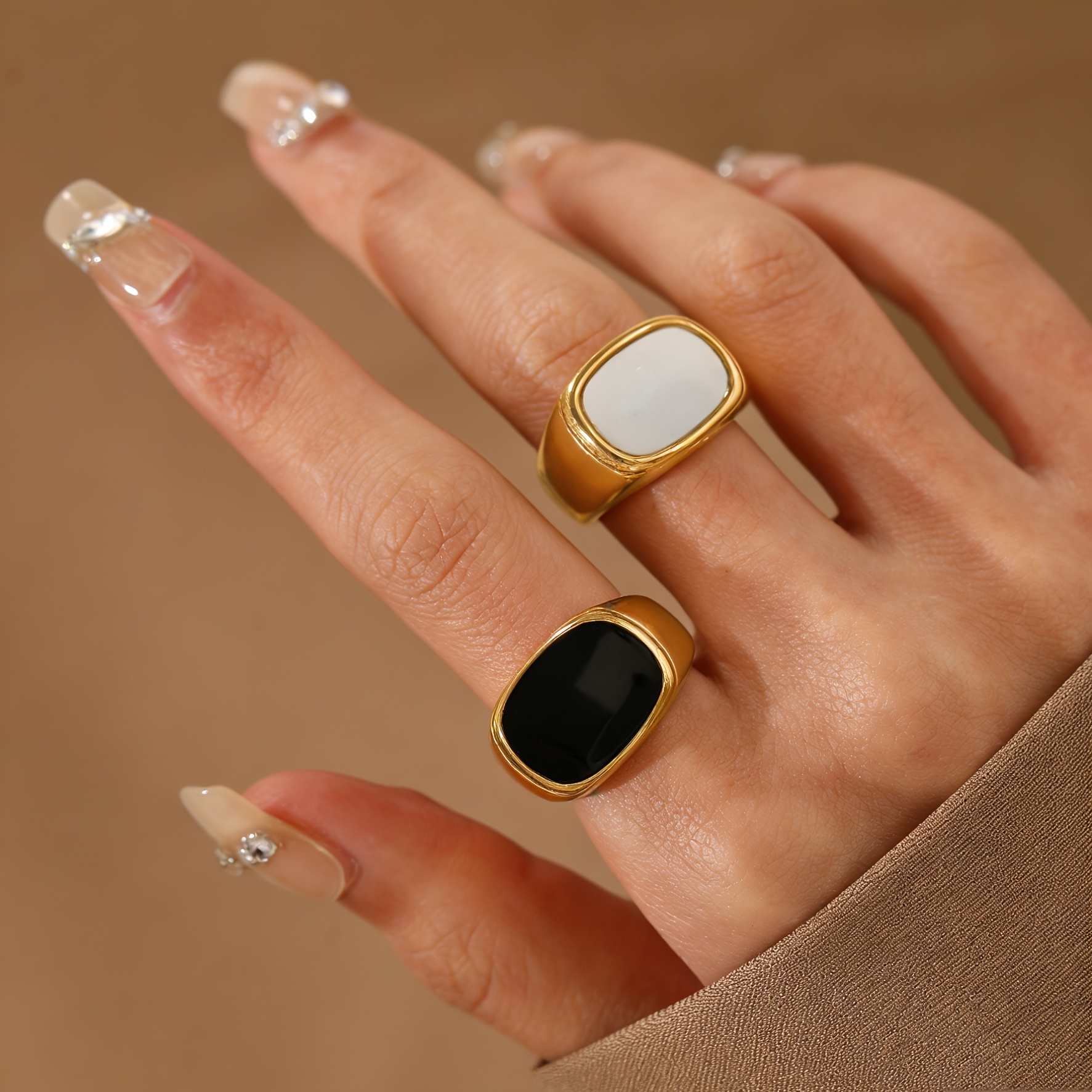 Classic Vintage Stainless Steel Square Two-Tone Ring, Unisex