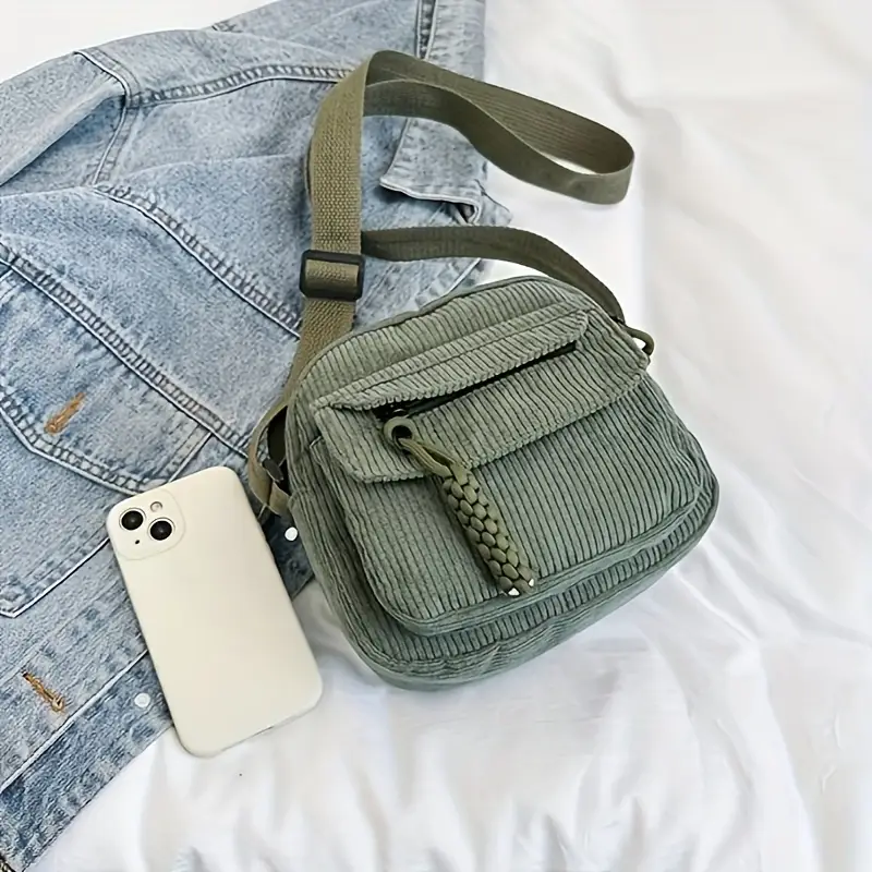 a42 an elegant womens versatile small square bag corduroy material in four colors versatile bag shoulder bag adjustable strap zipper closure suitable for school and work Product details 7