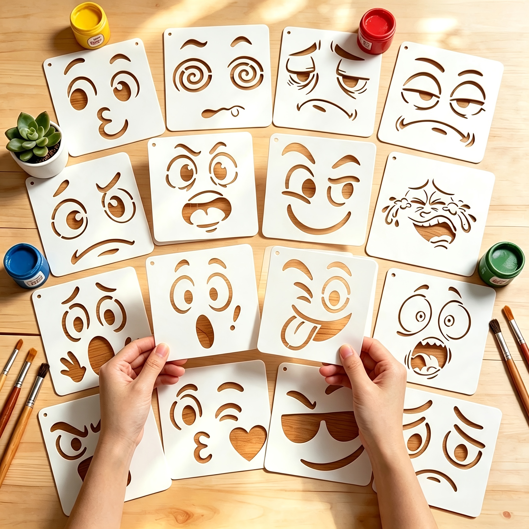 TEMU 16pcs Adorable Cartoon Template Set - Featuring A Of Colorful , Embroidery Templates, Washable Painting Stencils, Reusable For Walls, Canvases,