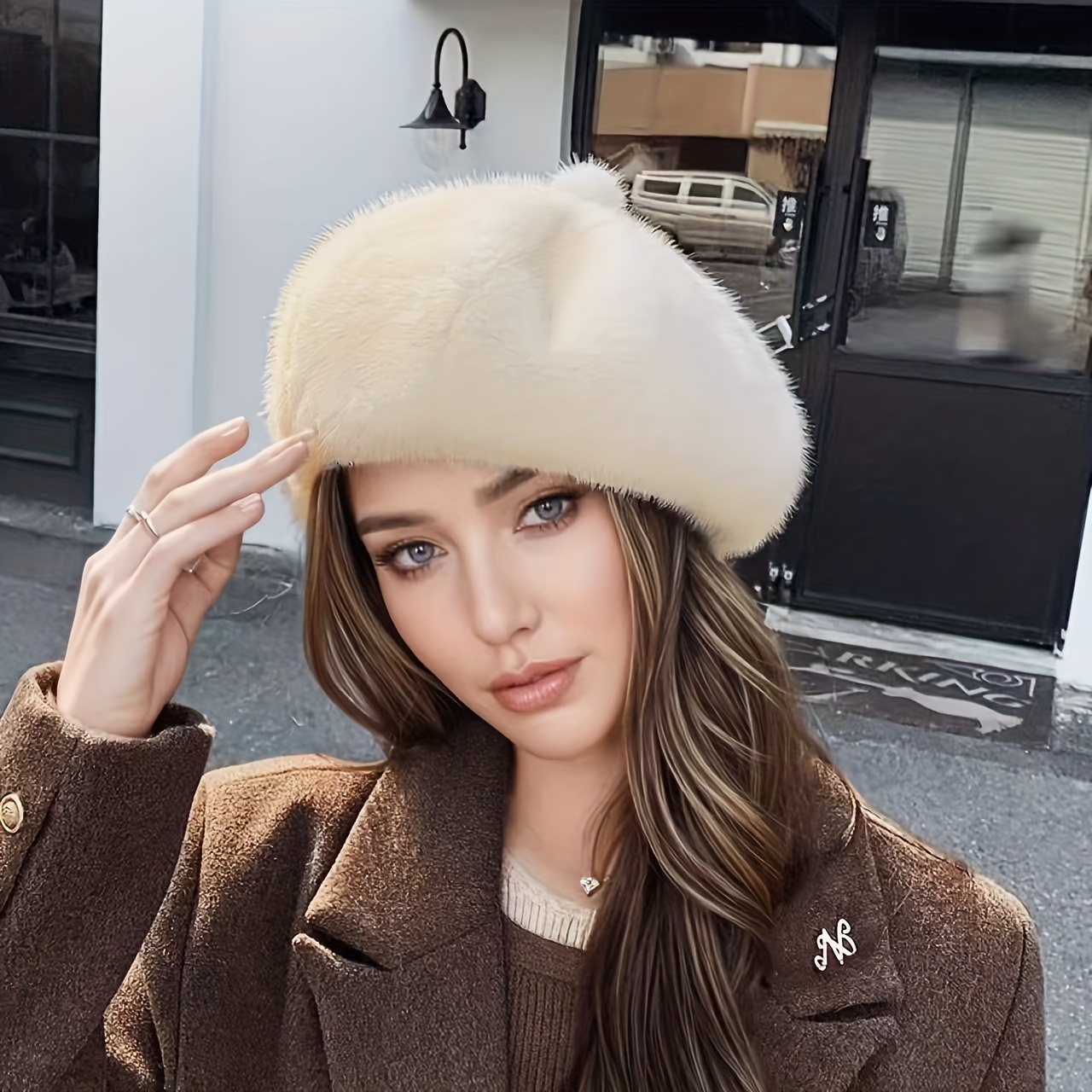 womens winter plush beret hat fluffy beanie like chic french 