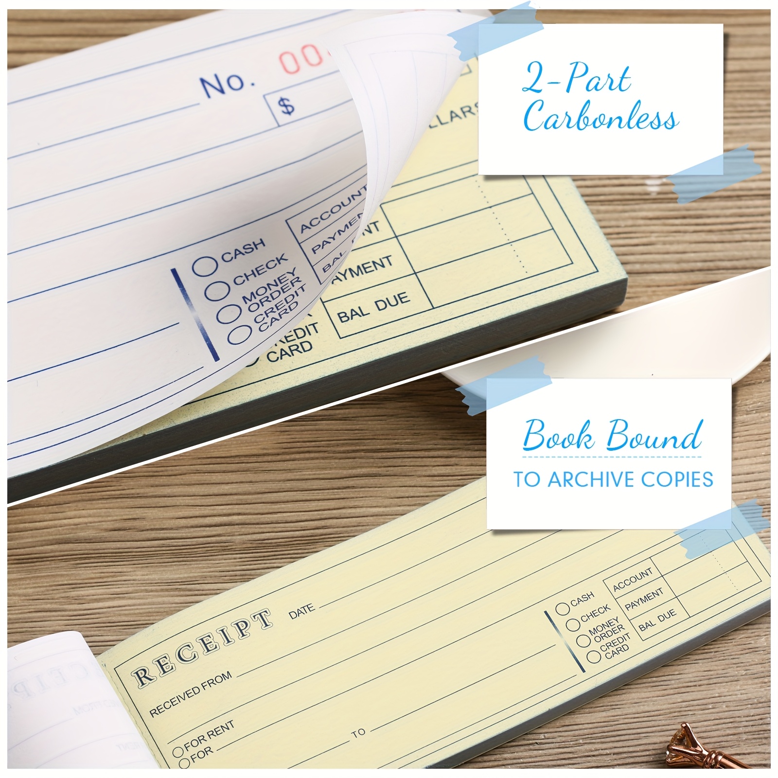 TEMU 2/ 4 Folder For Money And Rent Receipts 3 X 7.6 Inches Bound Cover 2-part Carbonless Copy Receipt Folder 50 Sets Per Folder Carbonless Copies