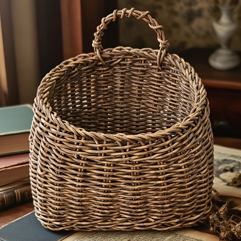 Image of Nordic Wall-mounted Kitchen Basket, Hanging Kitchen Storage Basket, Vintage-style Rattan-look Basket, Storage Basket, Decorative Item, Kitchenware