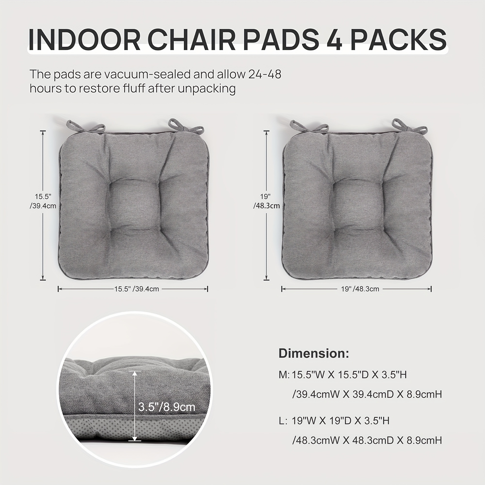 memory foam chair cushions set of 4 m l size outdoor indoor chair pads for dining chairs 4 pack seat cushions for kitchen dining room office patio chair details 2