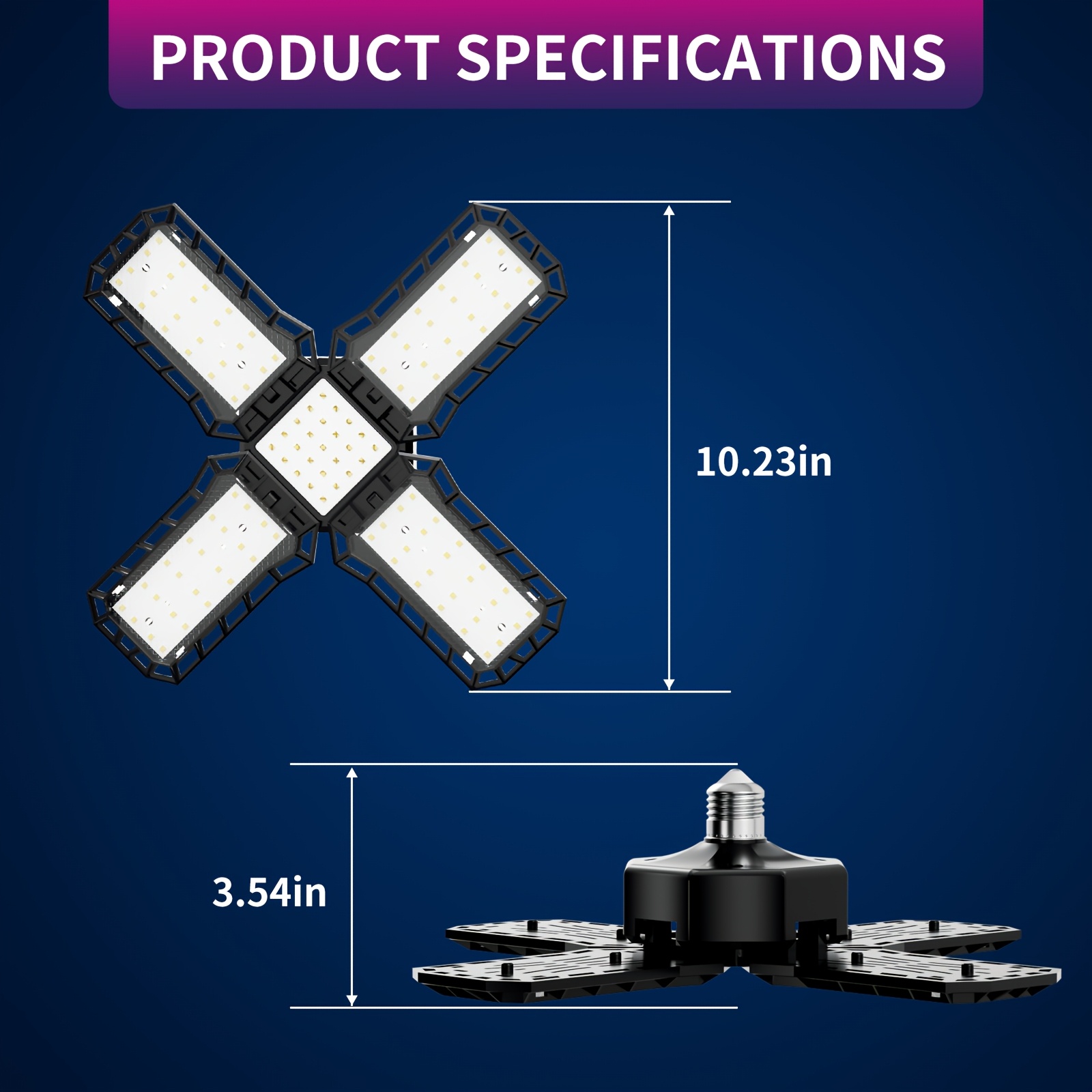 TEMU Lumière LED pliable ultra-lumineuse à de 5000 lumens, E26/E27, à visser, refroidissement efficace, ignifuge, idéale pour sous-sols, couloirs,