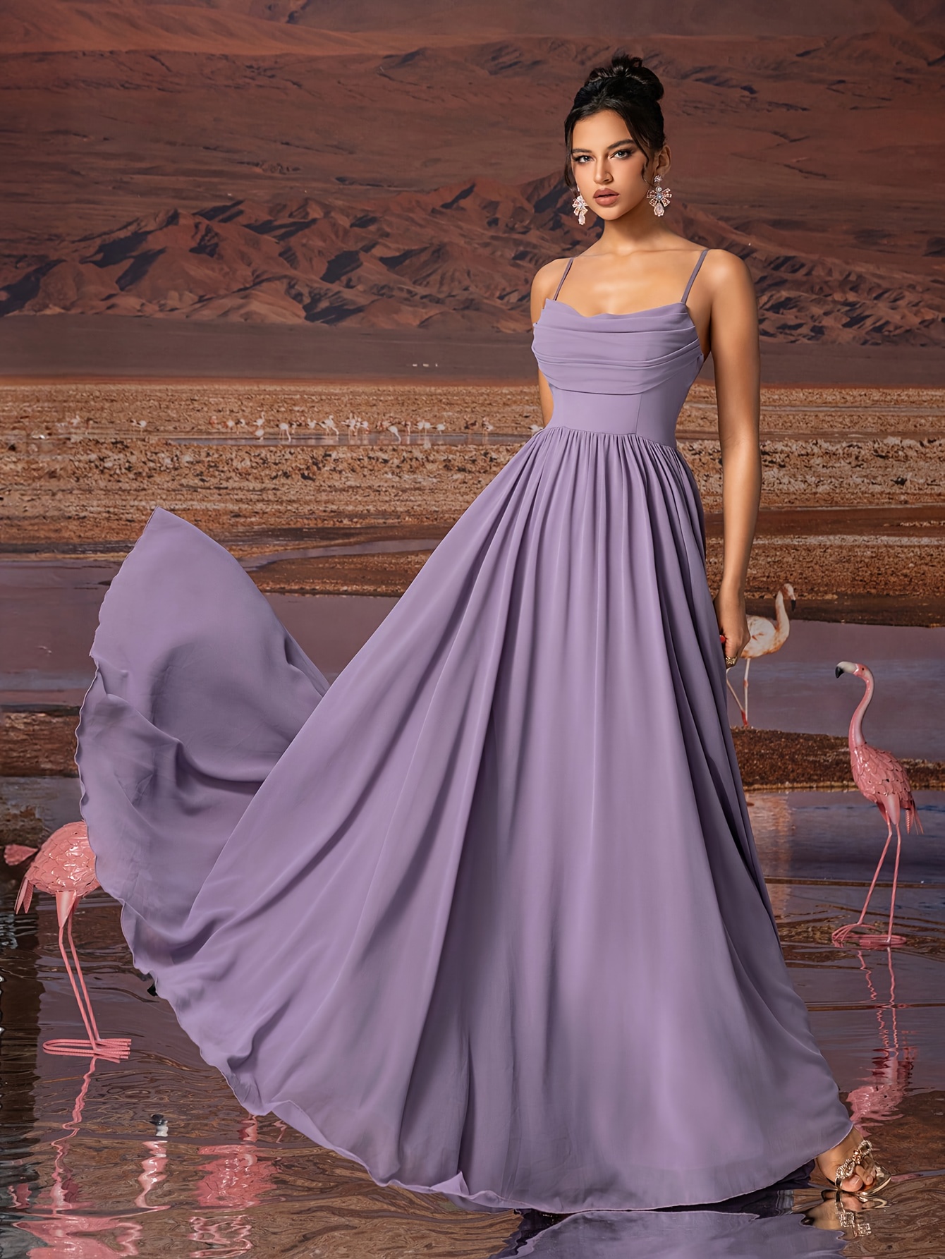 Women's Elegant Lavender Chiffon Evening Gown Strapless Ruched Waist  Formal Dress with Flared Skirt for Weddings Parties 95% Polyester 5%