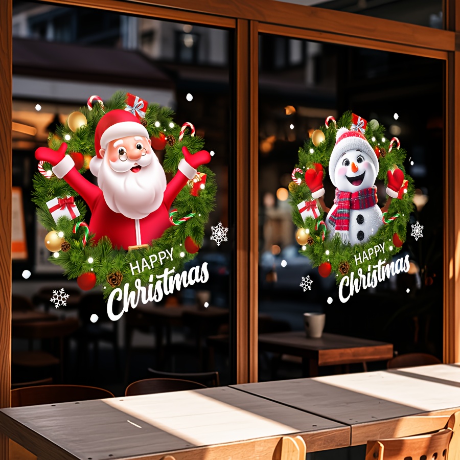 2 stuks 45*45cm Kerst Raamstickers, Cartoon Kerstman en Sneeuwpop Glasdecoraties, Raamdecoratie Stickers,Feestelijke Raamstickers,Cartoon Vakantie Stickers,Grote Raamstickers,Decoratieve Kunststijl,Vintage Feestdagen Illustraties,Herbruikbare Raamlijm,Duurzame Vinyl Stickers