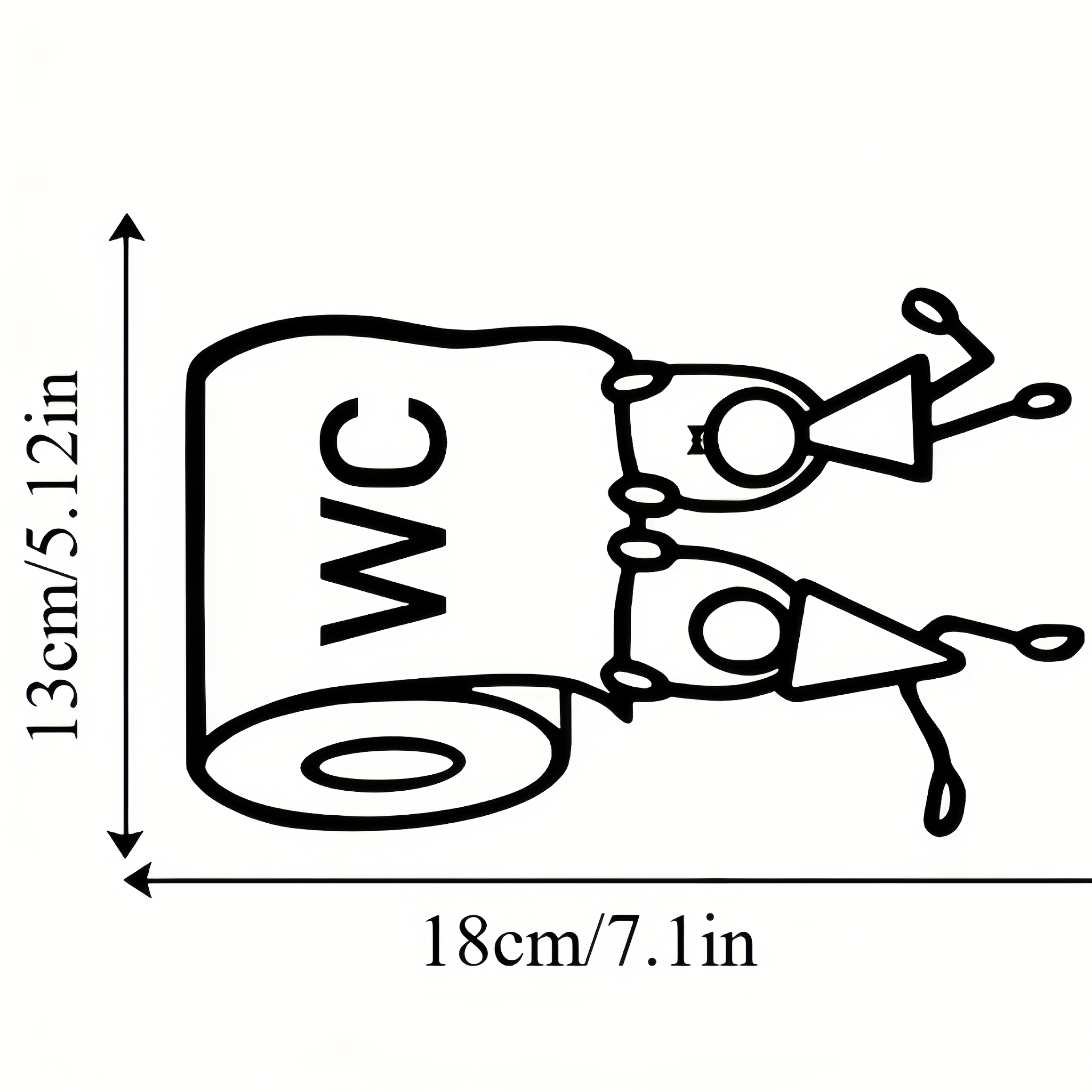 Qf1372-1pc Cartoon "wc" Vinyl Sticker- Humorous Toilet Wall Art, , Glossy Finish, Geometric Pattern, Ideal For Bathroom Decor, Bathroom Decor And Accessories