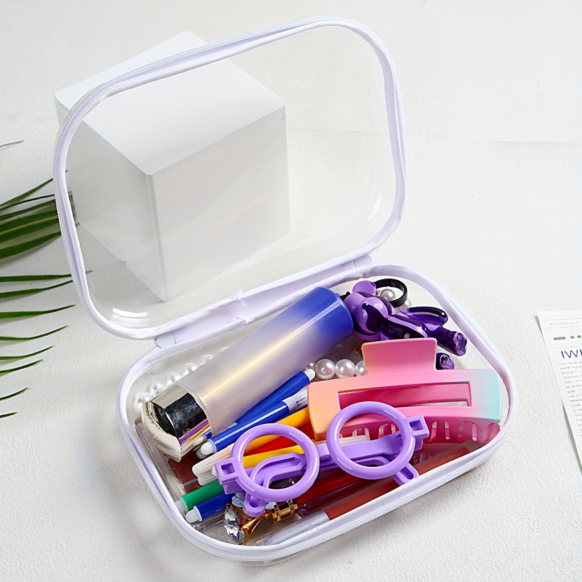 

1pc Transparent Pvc Storage Bag With Zipper - Modern, Stylish Design,, , Ideal For Organizing Beauty And Office Supplies