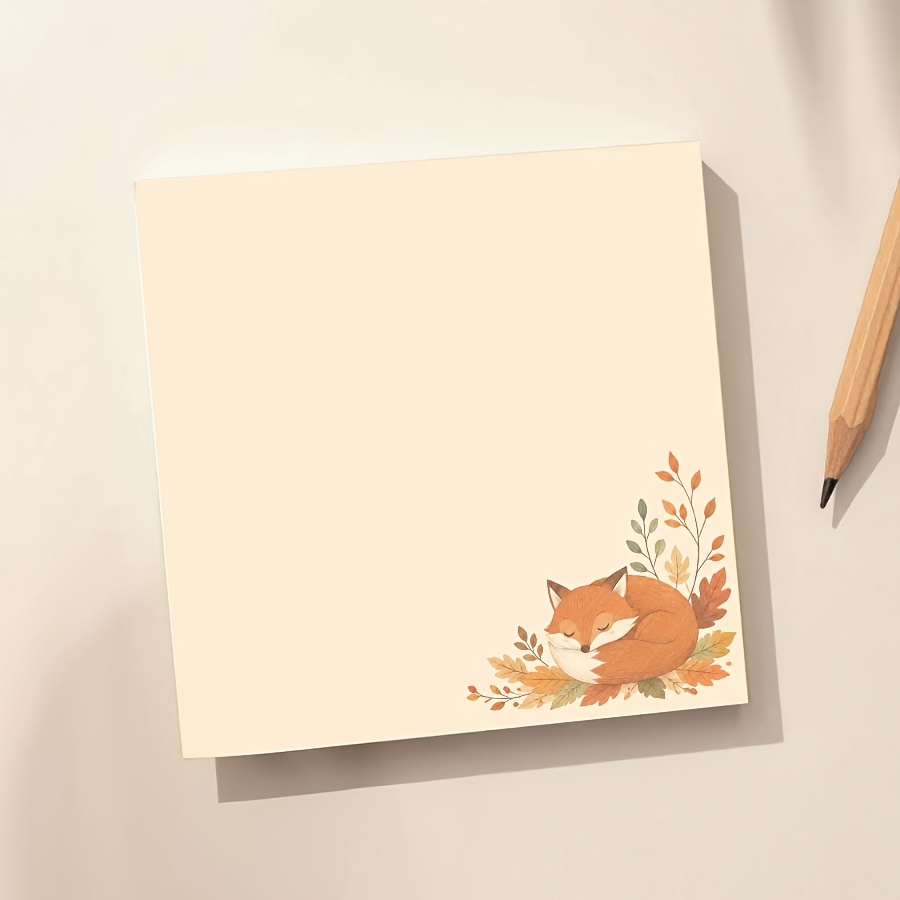 TEMU Fox Design Memo Pad, Autumn Woodland Style With And Botanical Leaves, Cute Desk Planner For Notes, Reminders, To-do Lists & Daily Planning