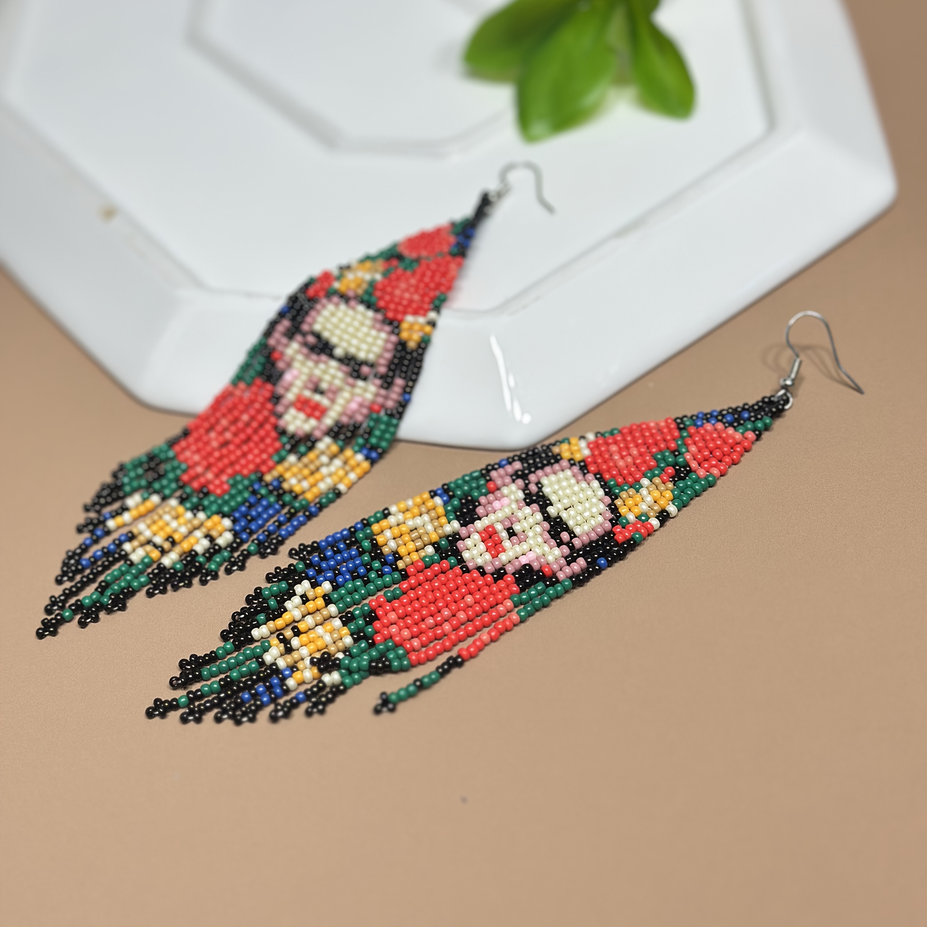 Bohemian Glass Bead Tassel Earrings, Handmade