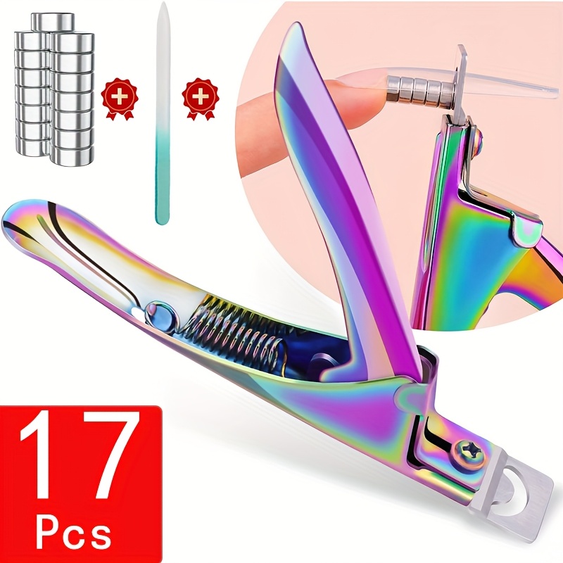 TEMU 17 Stainless Steel Nail Clipper Set-nail Clippers, Size Measuring Equipment, Nano Nail Files, Large Opening | Adjustable | Sharp | Acrylic Nail
