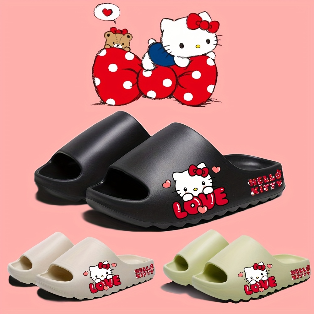 

Sanrio Hellokitty Kawaii Cartoon Women's Bottom Slippers Open Toe Breathable Soft Sole Men's Beach Slippers, Comfortable Bathroom Non-slip Casual Eva Slippers For Indoor And Outdoor Activities