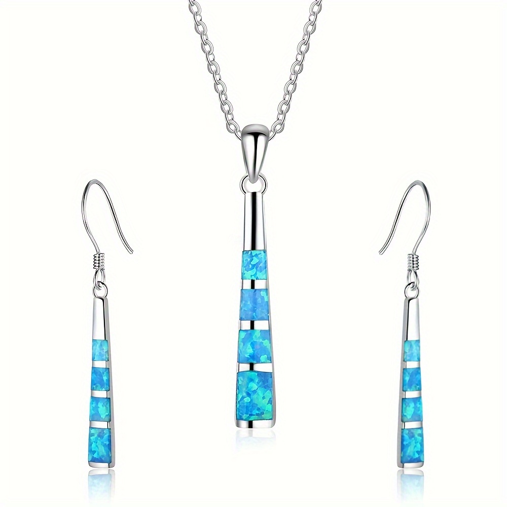 

Elegant Blue Resin Pendant Necklace And Earrings Set - Chic Alloy Fashion Jewelry For Women, Casual Attire & Gifting