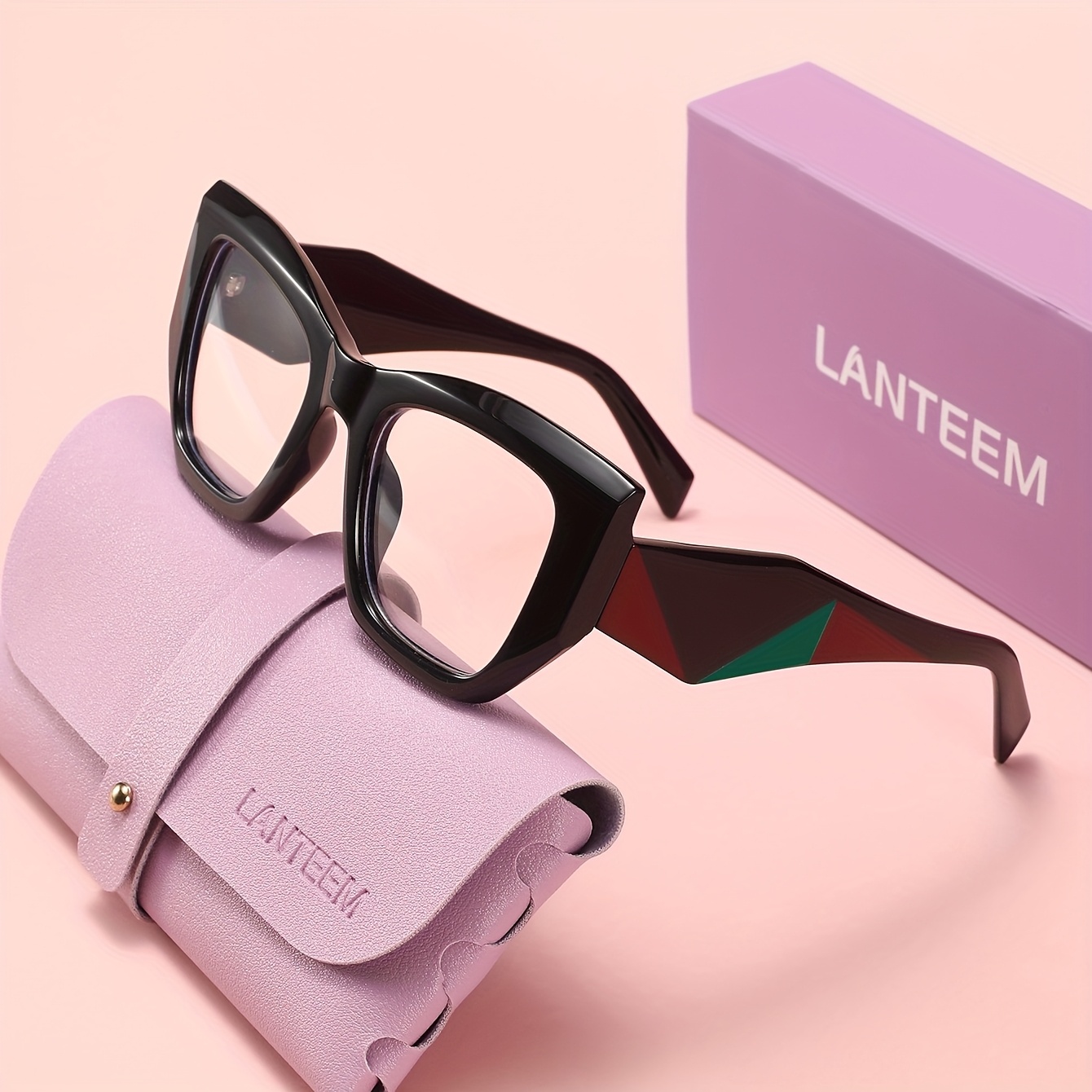 TEMU LANTEEM Livré avec un étui à lunettes et une housse de extérieure offerts. Une paire de lunettes pour femme de haute qualité, , style œil de