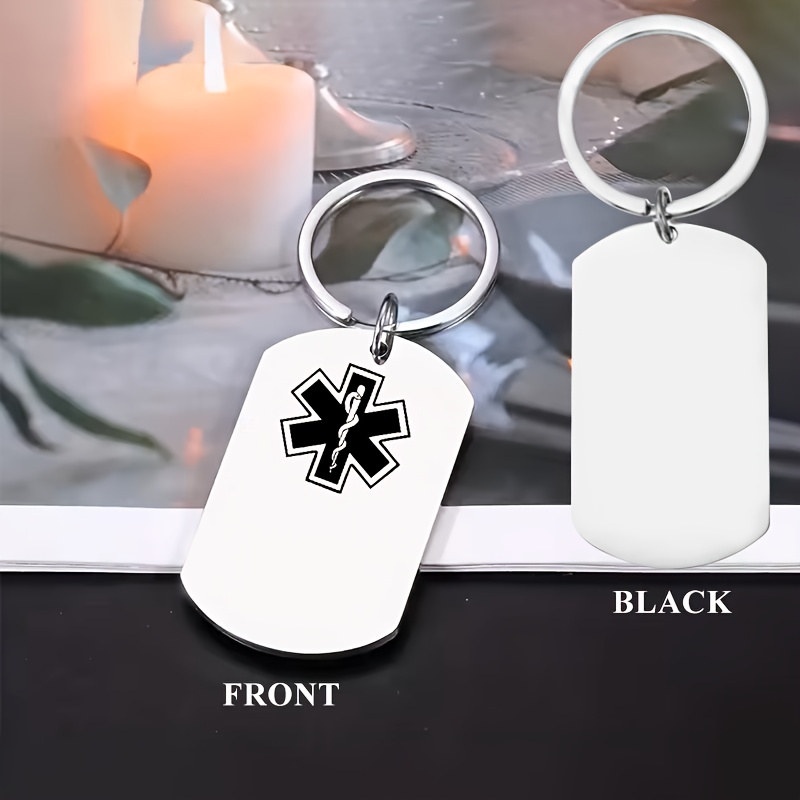 TEMU Personalized Medical I Alarm Keychain - Stainless Tag Keychain, Unique Healthcare Gift, Allergy Label, Emergency Contact, Unisex Medical Id Tag,