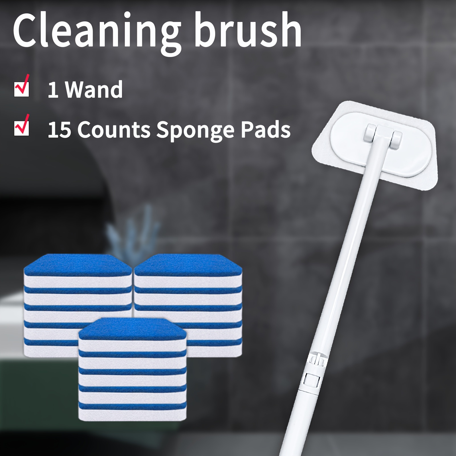 

Powerful Cleaning Brush Contains Cleaning Rod And Cleaning Sponge Strong Friction, Good Cleaning Efficiency And Long Cleaning Easier Used For Floor Cleaning, Wall Cleaning And Bathtub Cleaning