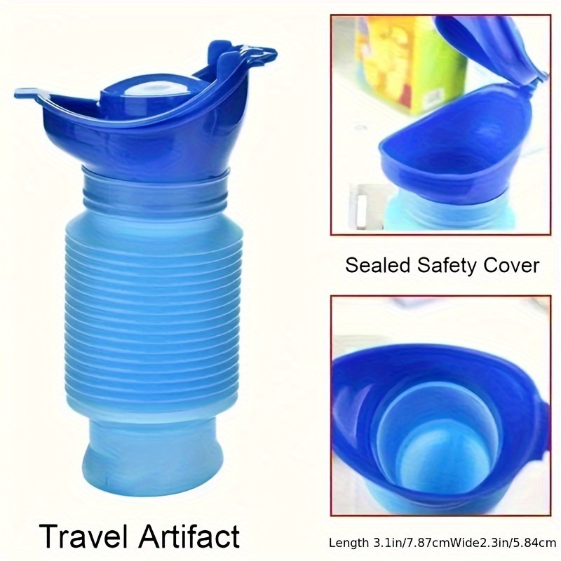 1pc Portable Collapsible Urinal for Travel, Camping & Hiking - Reusable, Flexible, Light Blue & Black Design with Handle, Spill-Proof Functionality for Men, Women & Youngsters