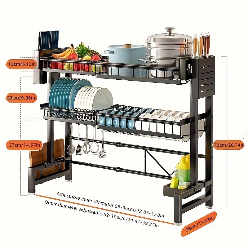 TEMU Bowl And Dish Drain Rack Above Sink, Expandable Stainless Steel Sink Bowl Rack, 3-layer Stainless Steel Large Sink Bowl Rack Above Sink, With Cutlery Rack, Suitable For Kitchen Countertop, Black