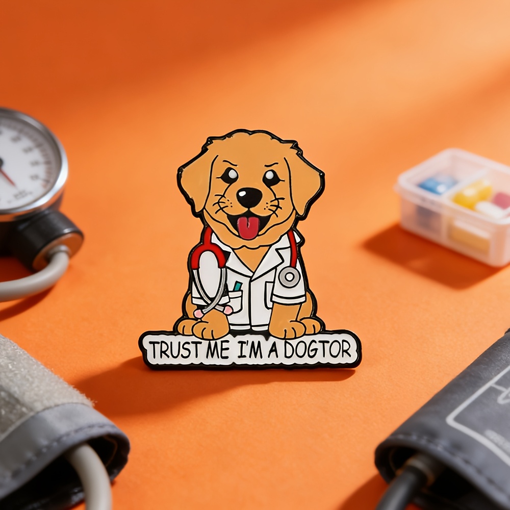 TEMU 1pc SOLEVDO Divertido Pin " en Mí, Soy un Doctor " Golden Retriever - Broche de Temática Médica Adecuado para Chaquetas, Solapas, Bolsas |
