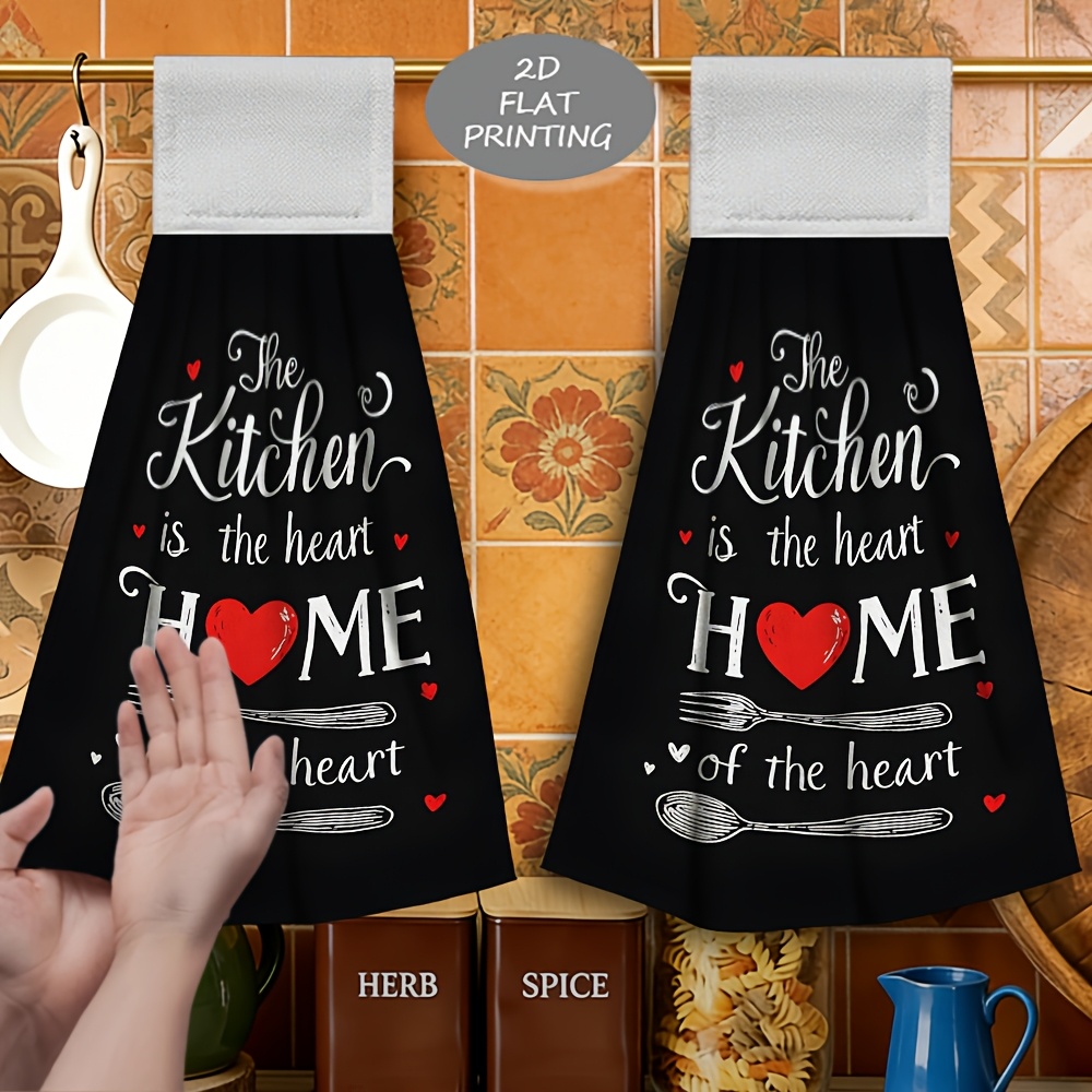 TEMU 2pcs Kitchen Is Of The Home Pattern Print Hanging Hand Towel, Cleaning Hand Towel, Soft Microfiber, Stylish And Casual, Soft And Skin-friendly,