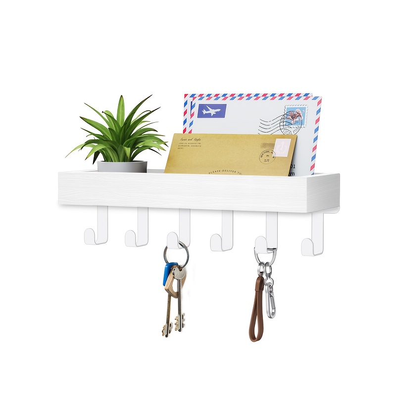Small Wall Key Rack, Mail Shelf Storage Rack With 6 Wall Key Hooks, Floating Shelves On The Wall, Entrance Wall Decoration, Living Room Bedroom Decoration, Kitchen Spice Storage Rack