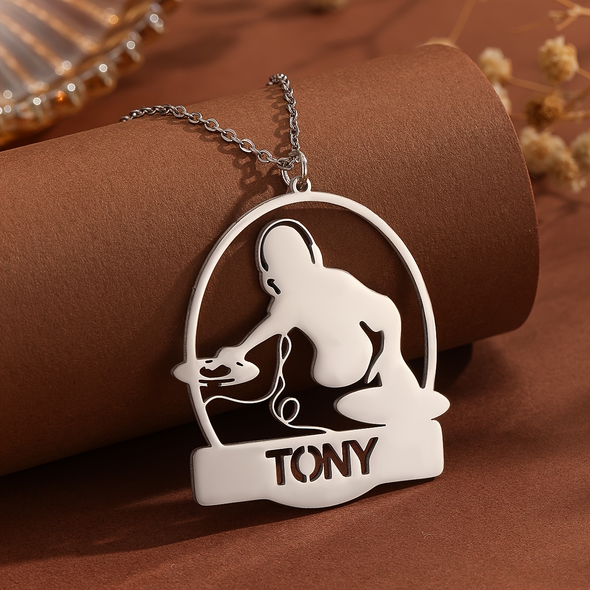 TEMU Unique Hip Hop Style Personalized Name Necklace - Customizable, Djing Pendant, Entertainment-inspired Jewelry - Perfect Gift For Fathers Day,