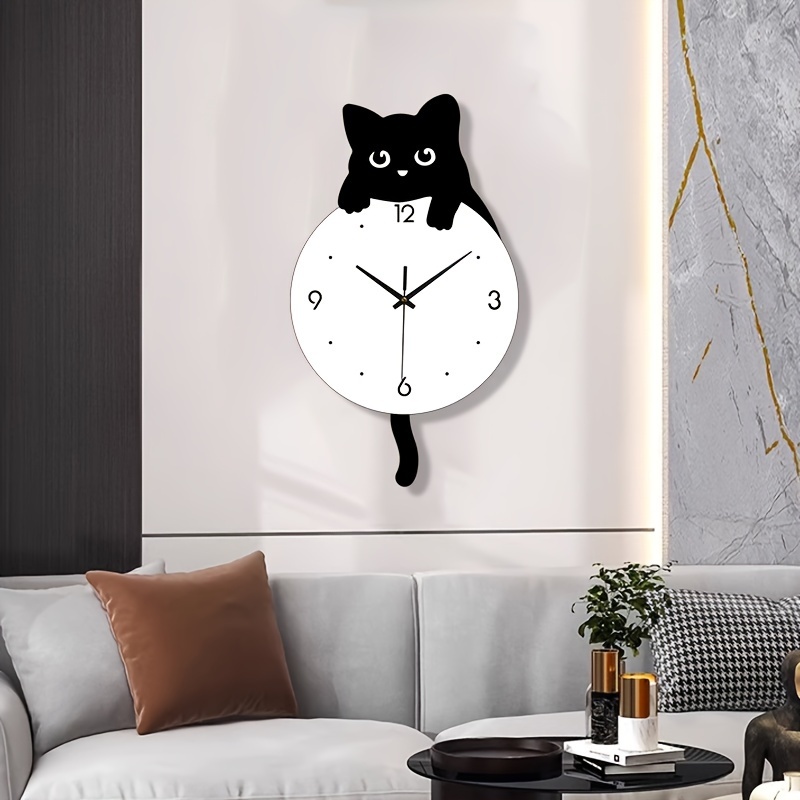 1pc whimsycat acrylic cartoon cat wall clock   irregular shape flat   battery operated 2x aa not included   decor for living room and kitchen details 4