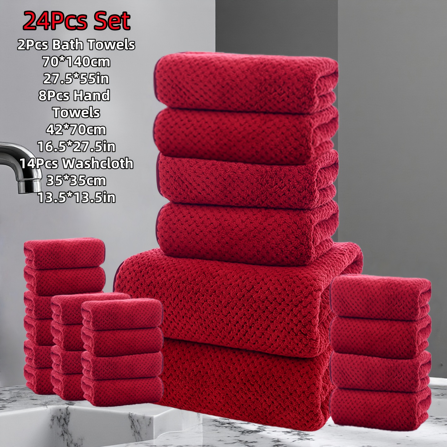 E-shop 24-teiliges Ultra-Weiches Korallen-Badehandtuch-Set, 2 Stück 70 x 140 cm Badehandtücher, 8 Stück 42 x 70 cm Handtücher, 14 Stück 35 x 35 cm ,