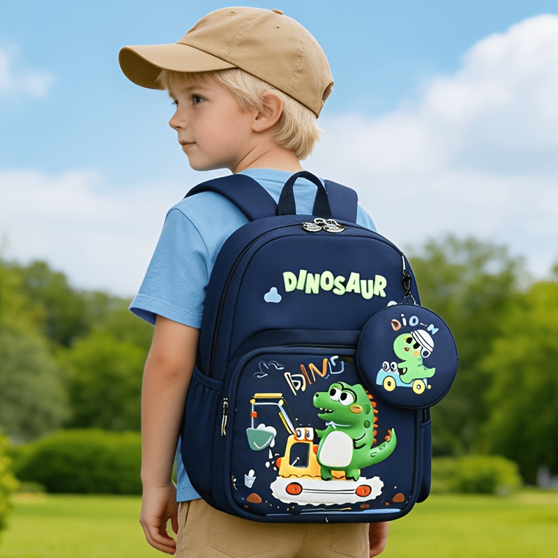 TEMU Boys' Dinosaur Backpack For - Lightweight With Adjustable Straps & Zipper Closure, Cute Print Suitable For Olds, Kindergarten Bookbag For Boys,