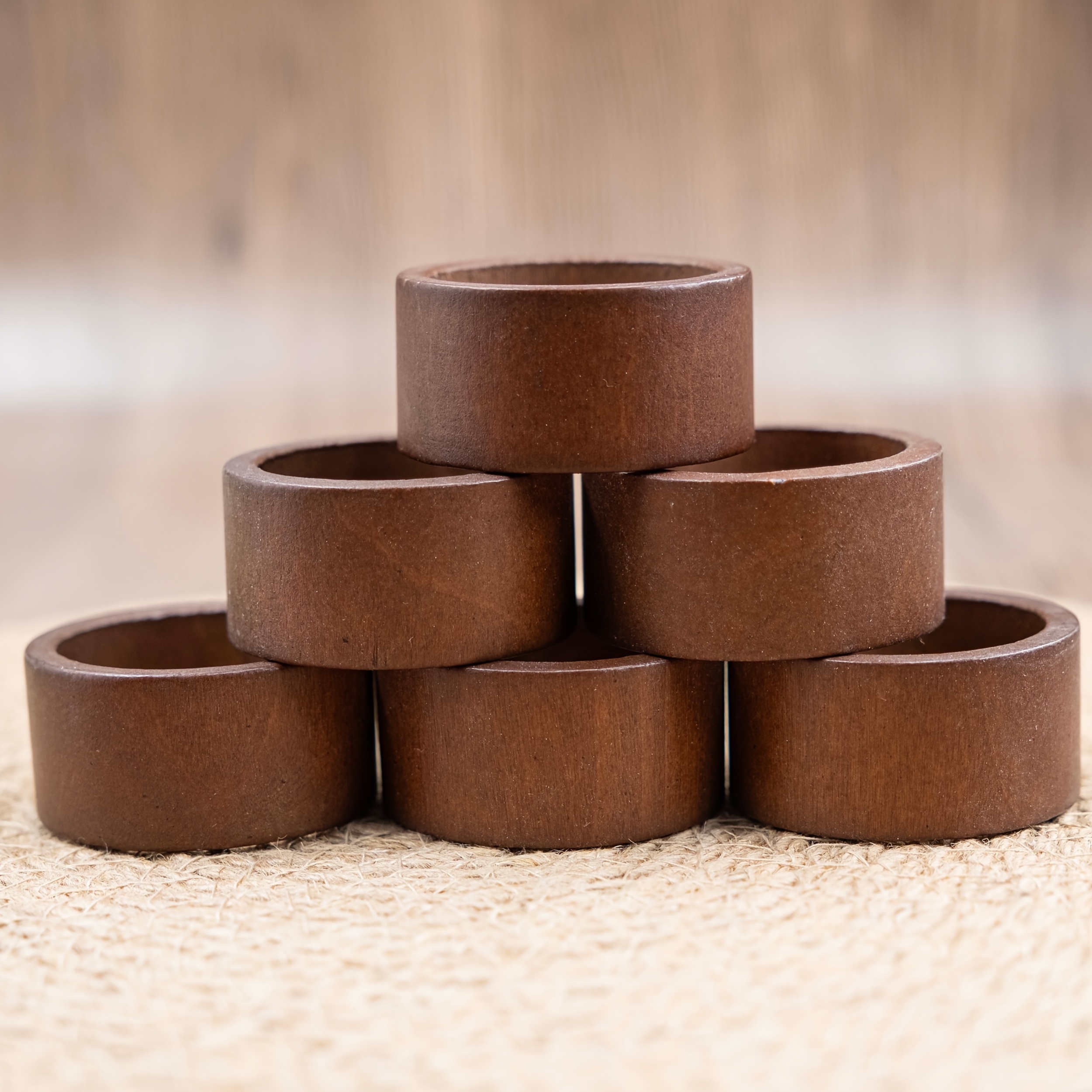 Image of Napkin Rings Set Of 6 Handmade Acacia Wood Dining Table Napkin Holder Classic Everyday Thanksgiving Holiday Christmas Festive Party Gift Farmhouse Décor