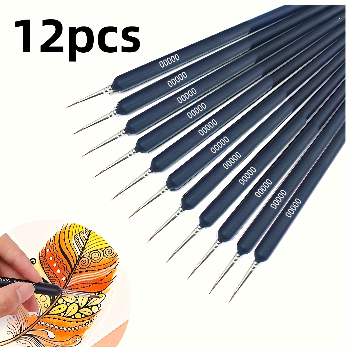 E-shop 12 Stk./Pinsel mit ultrafeiner Nylonspitze für detaillierte Kanten Ölmalerei, Kunststoffgriff - 12 Stk