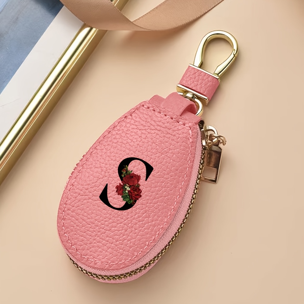 TEMU Watermelon Textured Key Organizer, Premium Material, Personalized Letter Print Statement, Zipper Closure Anti-drop Design, Multi-functional