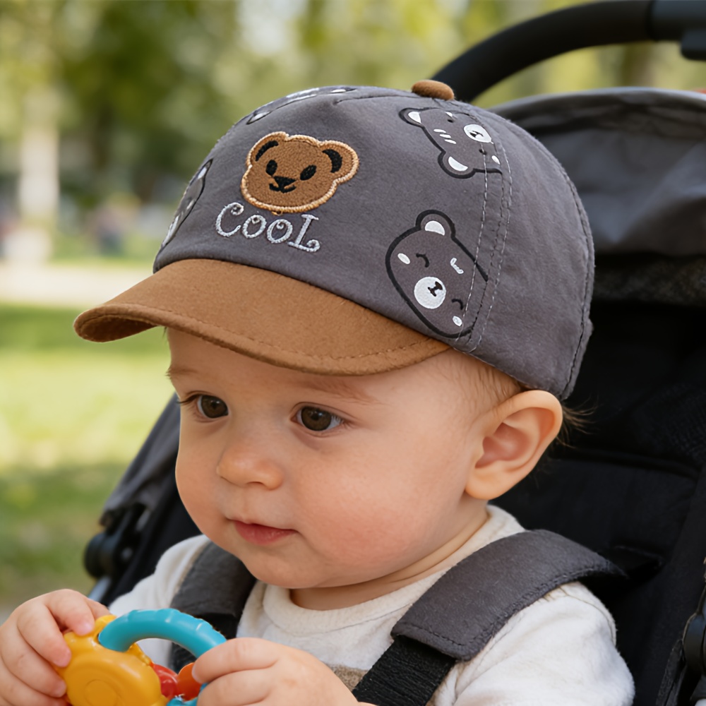 1pc Baby Hat, Spring/summer Sun Hat For Infants And Toddlers, Cute Cartoon Bear Baseball Cap With Brim, Suitable For Outdoor Play, , Travel, And , Ideal For Babies Aged 3-15 Months