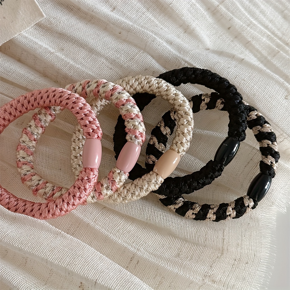 

5pcs Vintage Elegant Jersey Hair Ties Set, Solid Color Twisted Knitted Rubber Bands, Hair Band Ponytail Holders For Women Hair Accessories