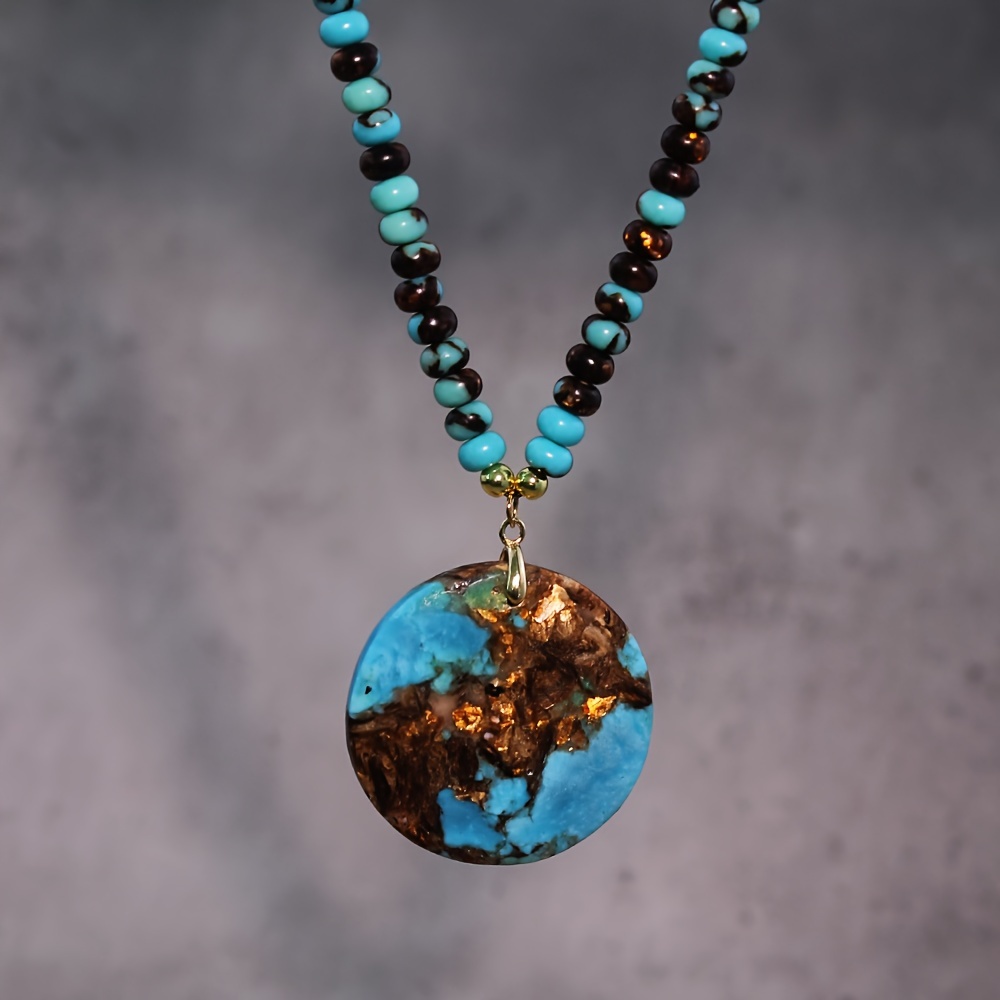 

Collier Pendentif Turquoise Bohème Chic - Pierre Naturelle, Design à Longue Chaîne pour Femmes | pour les Vacances & Tenue Décontractée