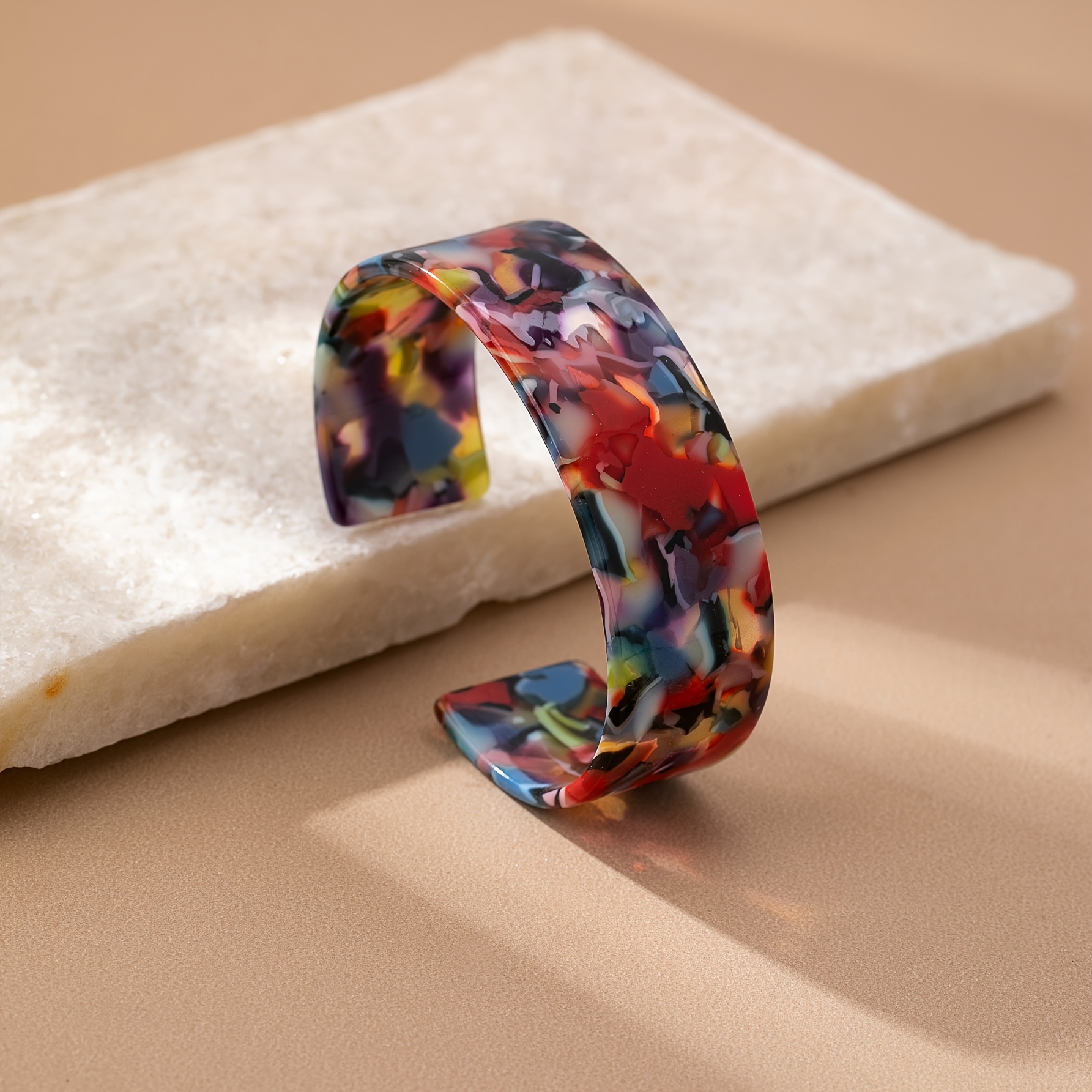 Bohemian Wide-Band Bracelet, Colorful Red and Green Design