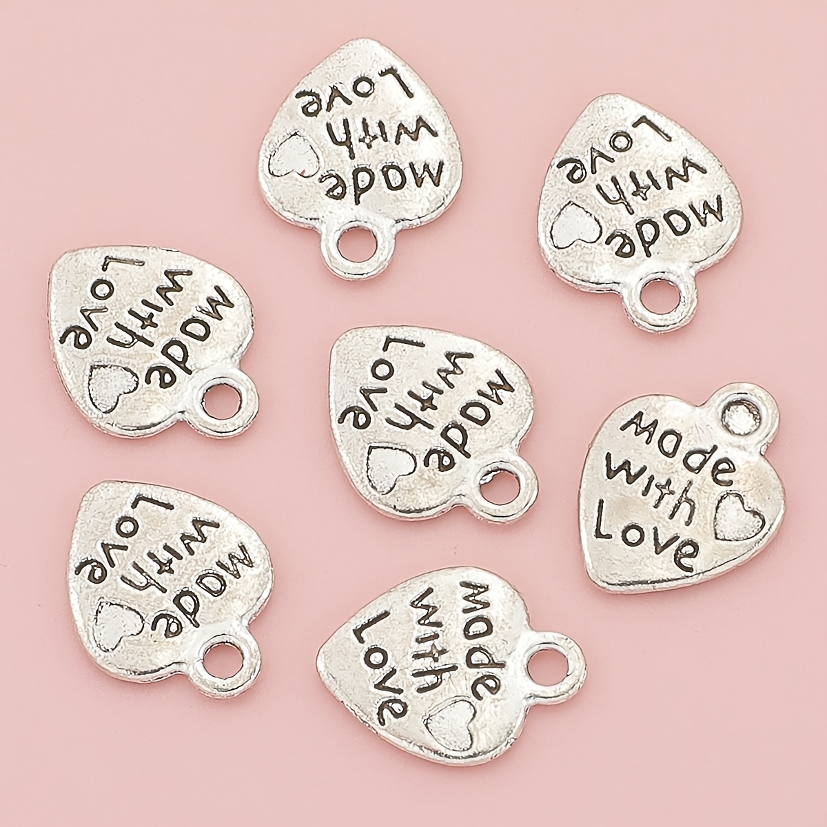 50pcs Vintage Heart Charms - Bulk Alloy Love Pendants With " Love" , Dual-sided Heart Letter Charms For Making - Perfect For Bracelets, Anklets, Earrings & Keychains, Charms For Jewelry Making