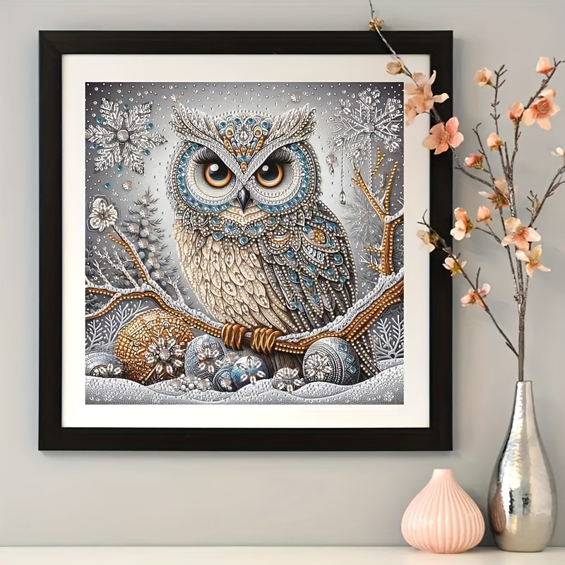 Image of 5d Owl Diamond Painting Kit | Special Shape Part Mosaic, Handmade Art Gift, Holiday Party Decoration, Unframed Canvas Wall Painting For Bedroom, Office, Living Room (11.81x11.81 Inches)
