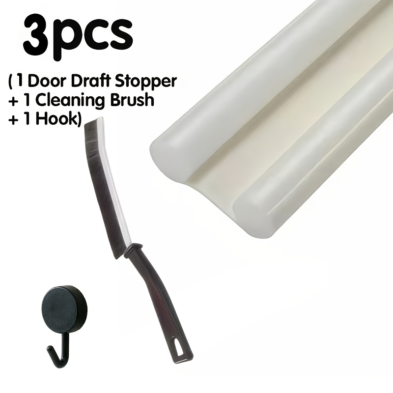 TEMU 3pcs Set (1pc Weatherstrip And 1pc Cleaning Brush And 1pc Hook) Door Bottom Weatherstrip, Cuttable Door Bottom Sealing Strip, Windproof And