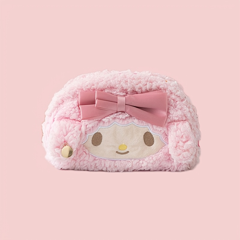 Image of Series Melody Plush Bag, Plush Lamb Shaped Melody Pencil Case, Cute Large Capacity Cartoon Makeup Bag, High-value Bow Style Stationery Supplies