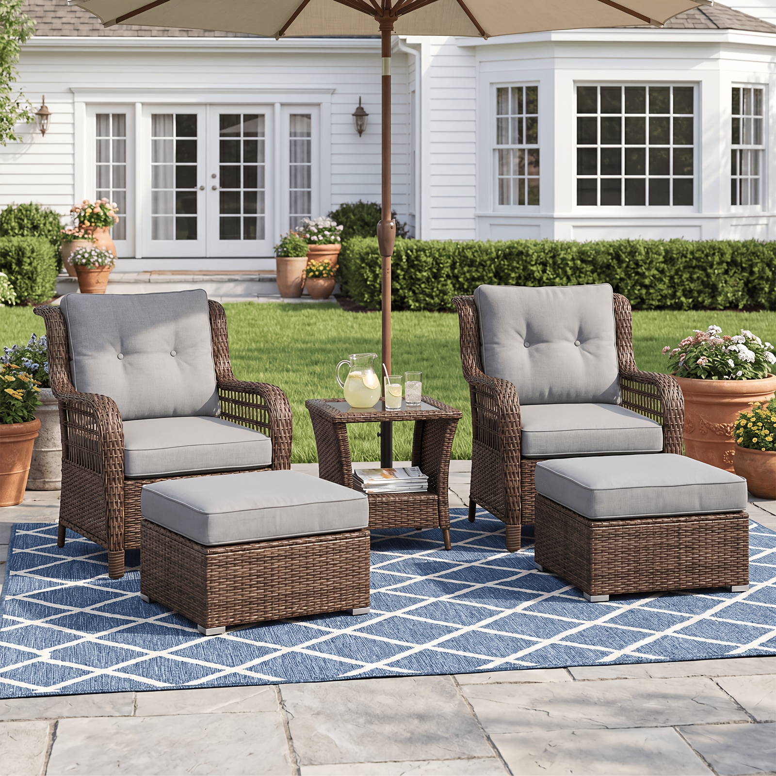 [Outdoor Love Chair] 2pcs Outdoor Love Chair, Wicker Armless Chair, Can Be Combined Sofa Conversation Set, Thick Grey Cushion With 2 Fancy Pillows, For Garden, Pool, Backyard