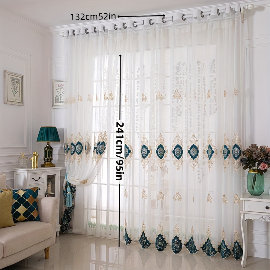 Image of 2pcs European And American Golden Wire Large Velvet Embroidered Transparent Decorative Curtains