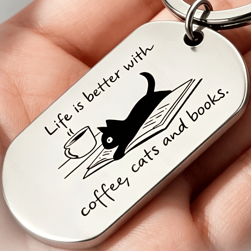 TEMU 1pc Stainless Chain Cat Fun Lettering Daily Hanging Non-fading Metal Key Chain Literary Life Lettering Individual Slave Accessory Niche Chain