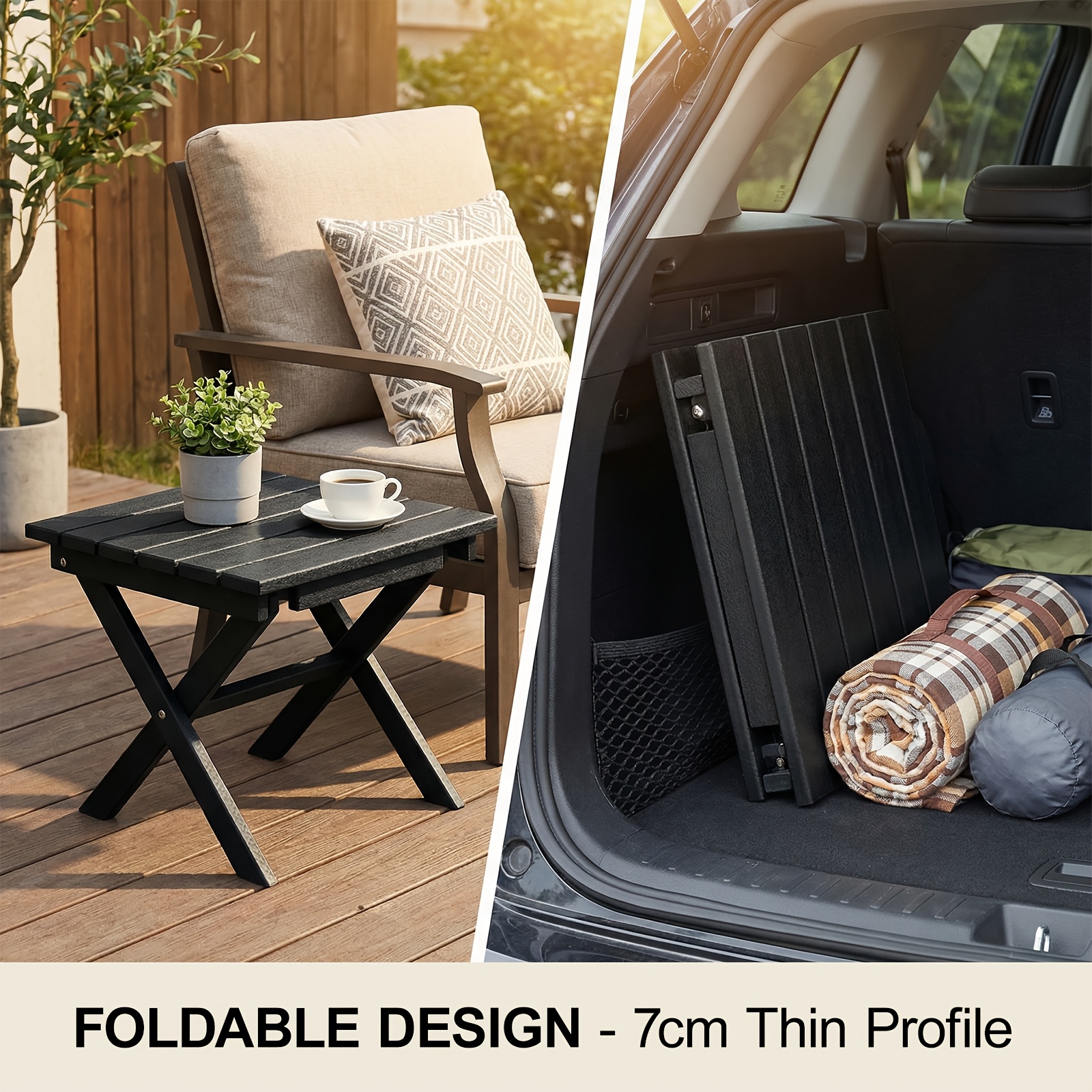 Collapsible Outdoor Side Table, Durable HDPE Adirondack Table, Convenient Portable End Table, Resistant to Weather for Camping, RV, Poolside, Garden, Suitable for Indoor And Outdoor Use