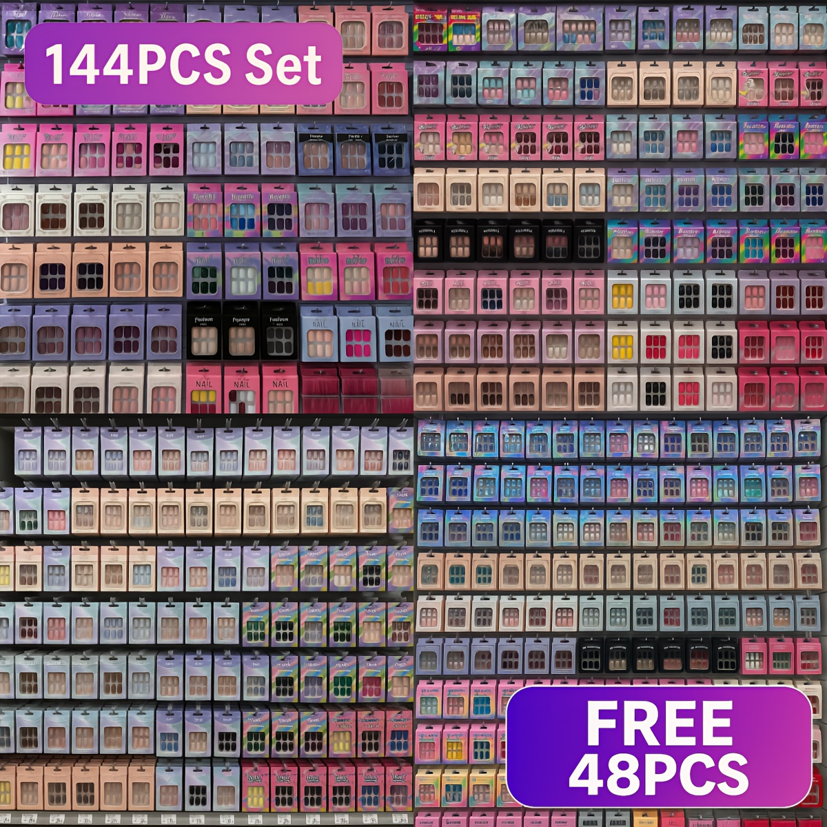 TEMU 144pcs Plus 48pcs Of Press-on Nails In A Chic Almond Shape With A Of Glossy Colors. Perfect For Women And Essential For Nail Art, False Nails Feature Decorations, Ideal For