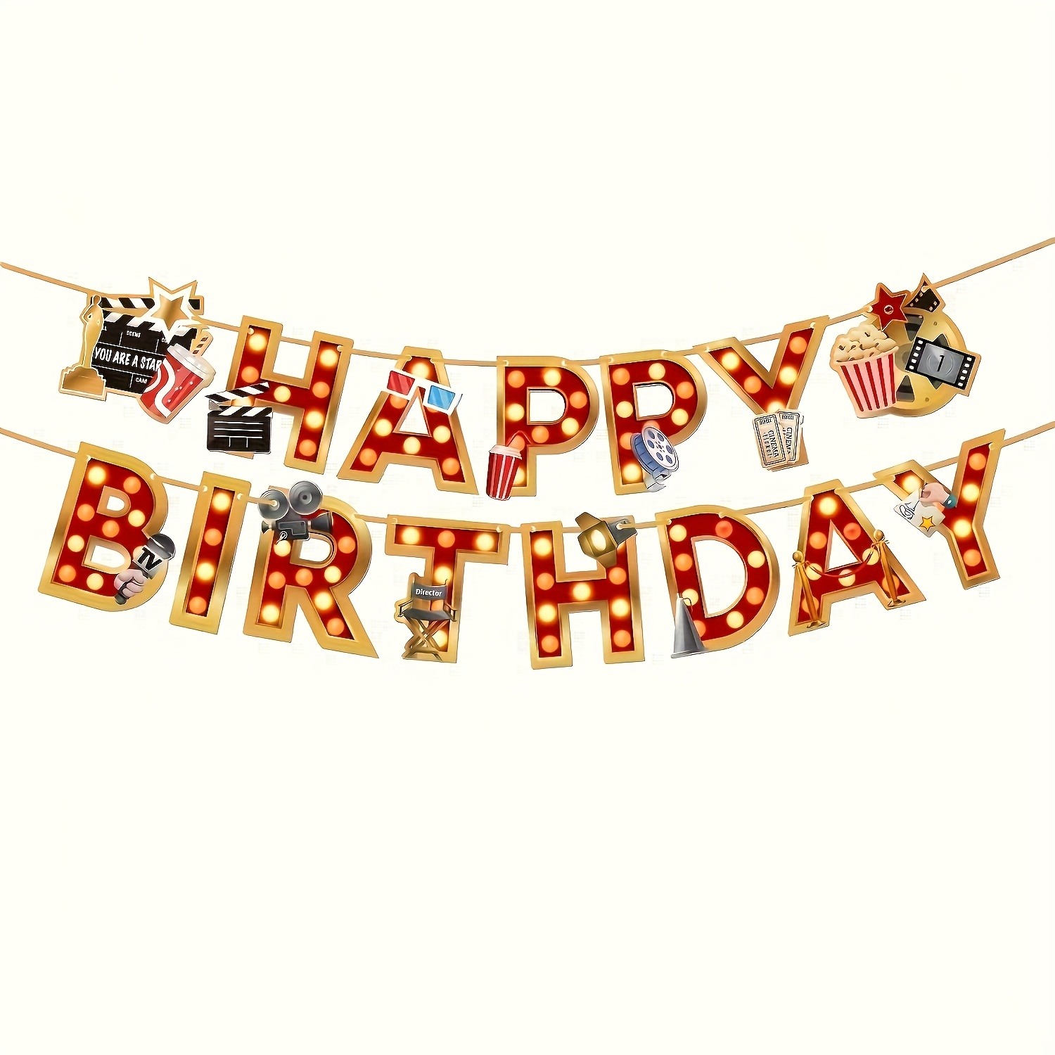 Image of 1pc Of Movie-themed Birthday Banner, Paper Party Decoration Setup, Supplies For Fan Scene Arrangement