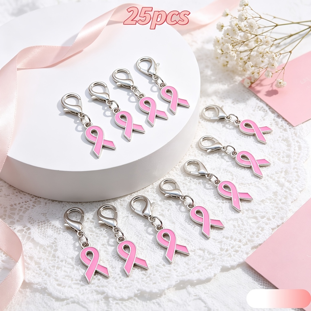 TEMU 25pcs Pink Ribbon Breast Awareness Keychains, Pink Series Keychains, Charity Heart Keychain Gifts
