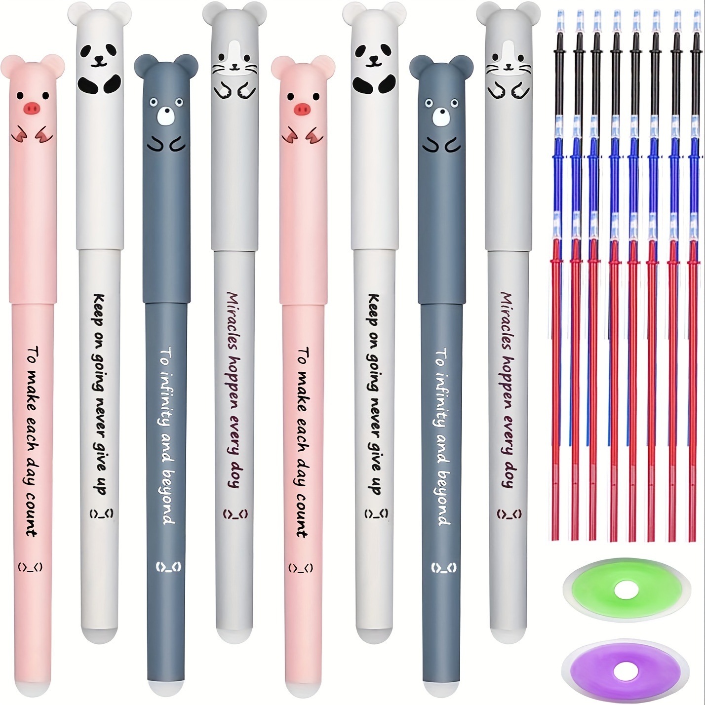 

8pcs Kawaii Cute Erasable Gel Pens, Animal Rubbing Pens With 24 Refills + 2 Erasers (0.35mm) For Office Supplies School Stationery