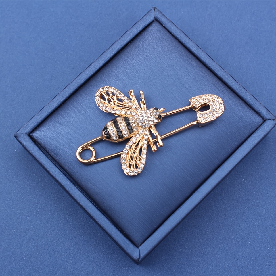 Image of Classic Vintage Bee Brooch With Insect Design, Scarf Clip, Rhinestone Fashion, Anti-exposure Safety Pin, Trendy Jewelry