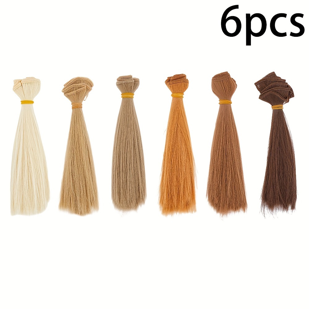 

6pcs SUPERFINDINGS Longues de cheval droites, perruques de cheveux, mèches de cheveux à bande magique de couleur mélangée pour BJD DIY, de 150 mm/1 m, ensemble d'accessoires pour